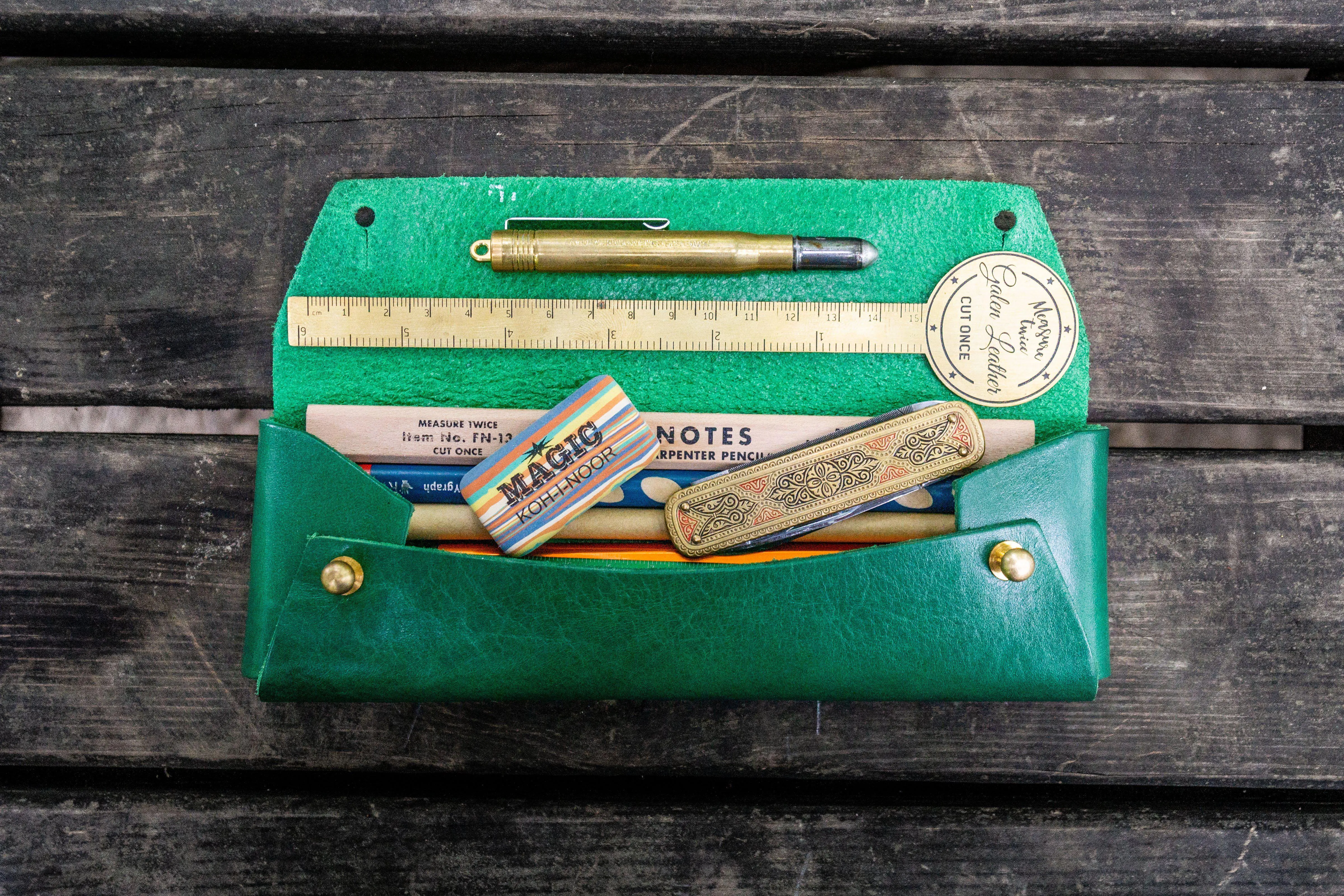 The Student Leather Pencil Case - Green