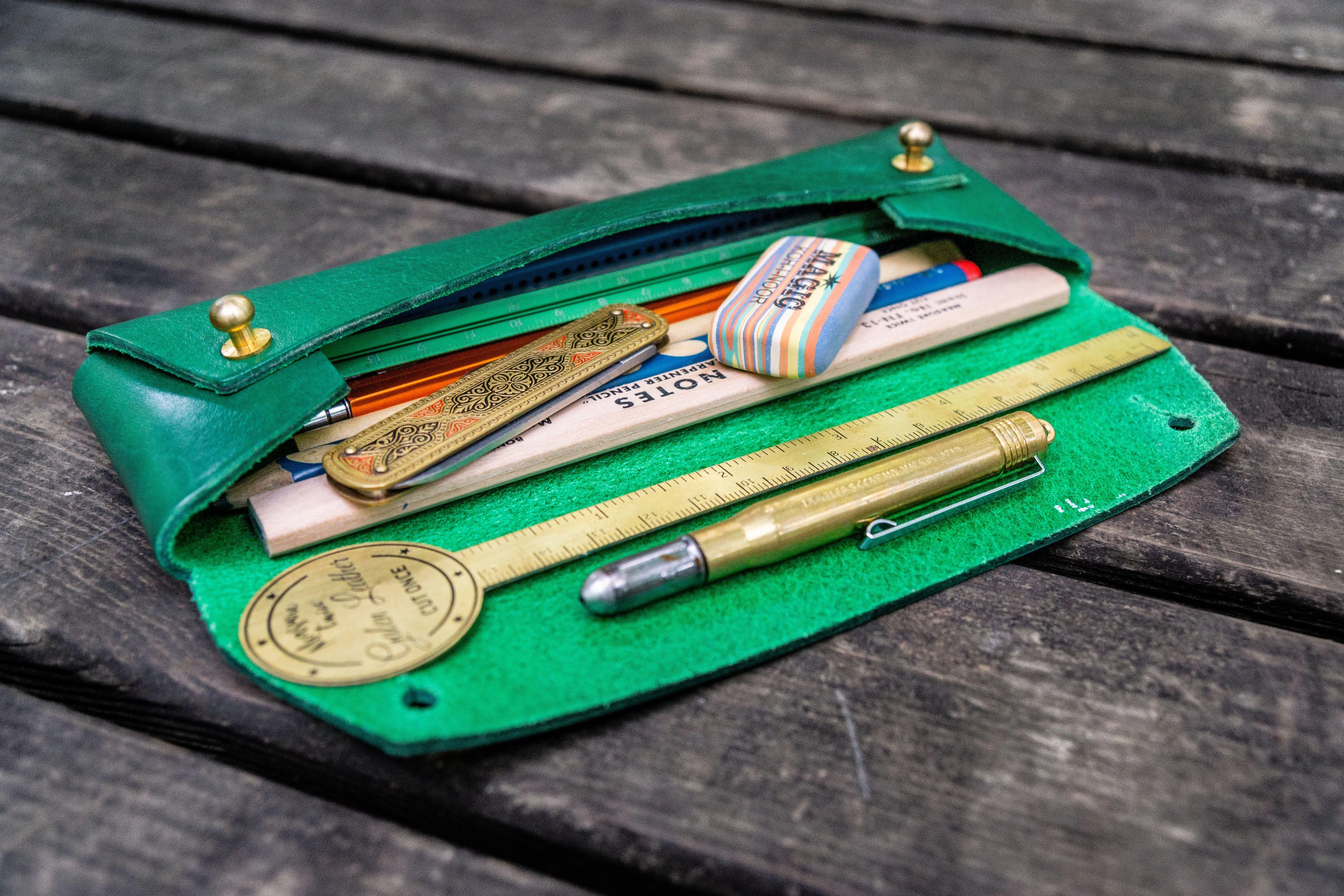 The Student Leather Pencil Case - Green