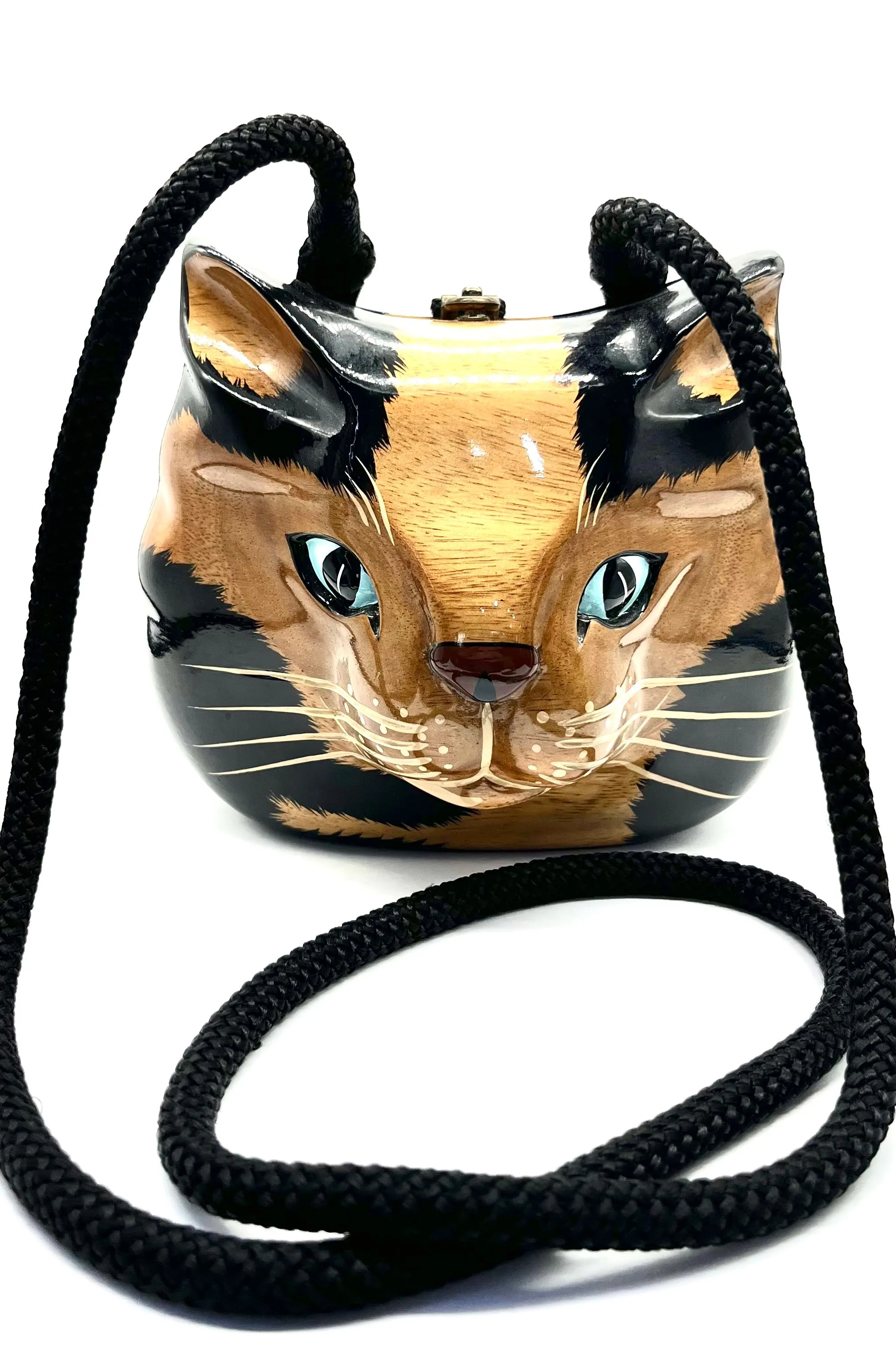 Timmy Woods Wooden Painted Cat Purse