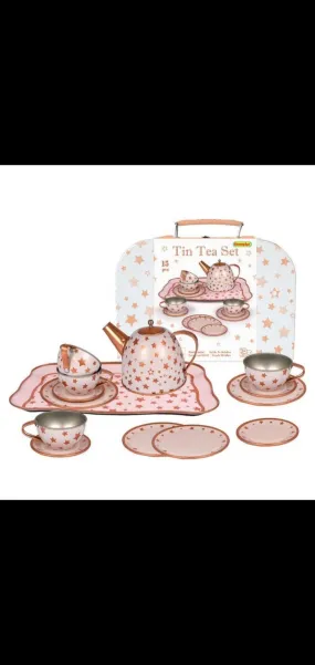 Tin Tea Set with Suitcase 15 pieces - Gold Star