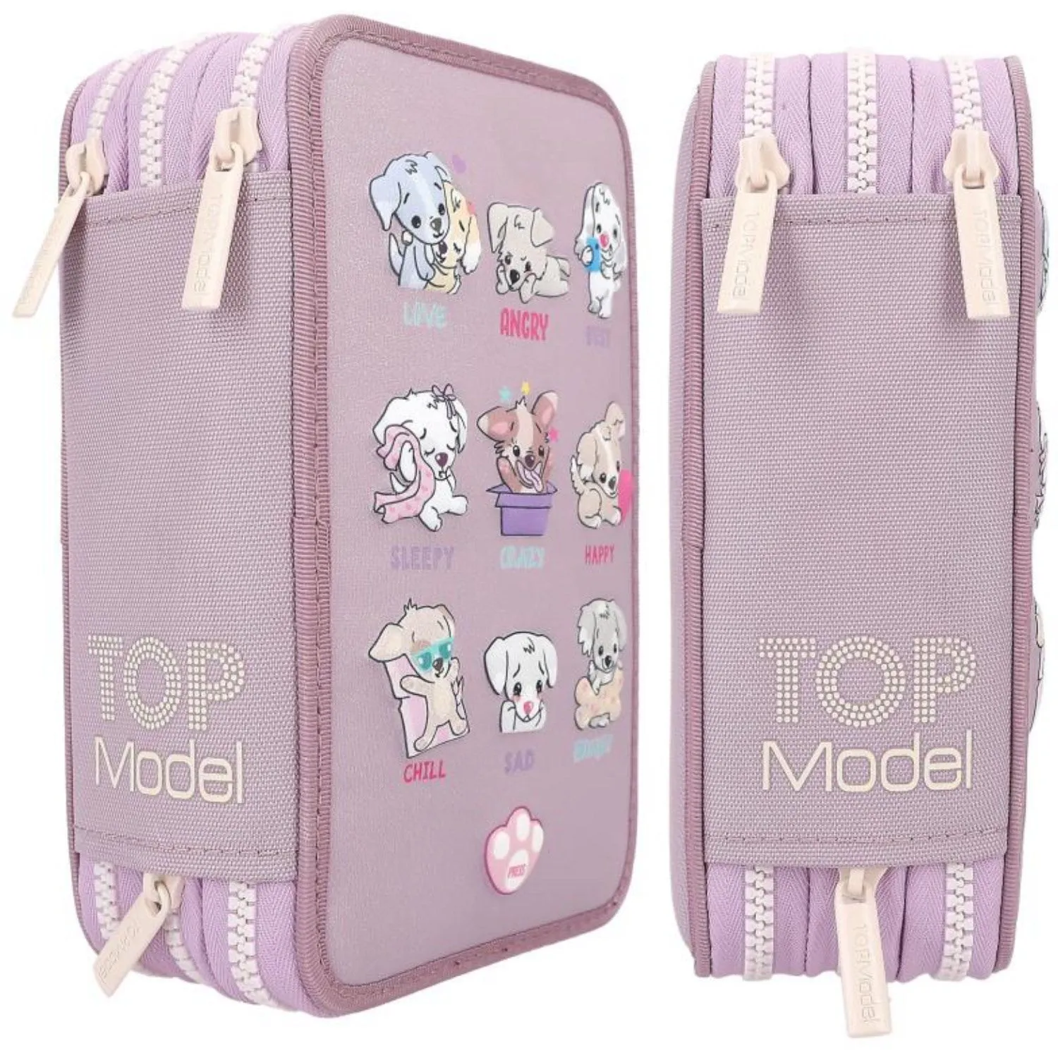 TOPModel Trippel Pencil Case With LED Dogs Mood barometer