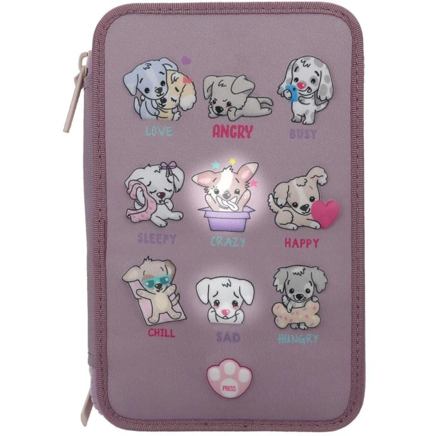 TOPModel Trippel Pencil Case With LED Dogs Mood barometer