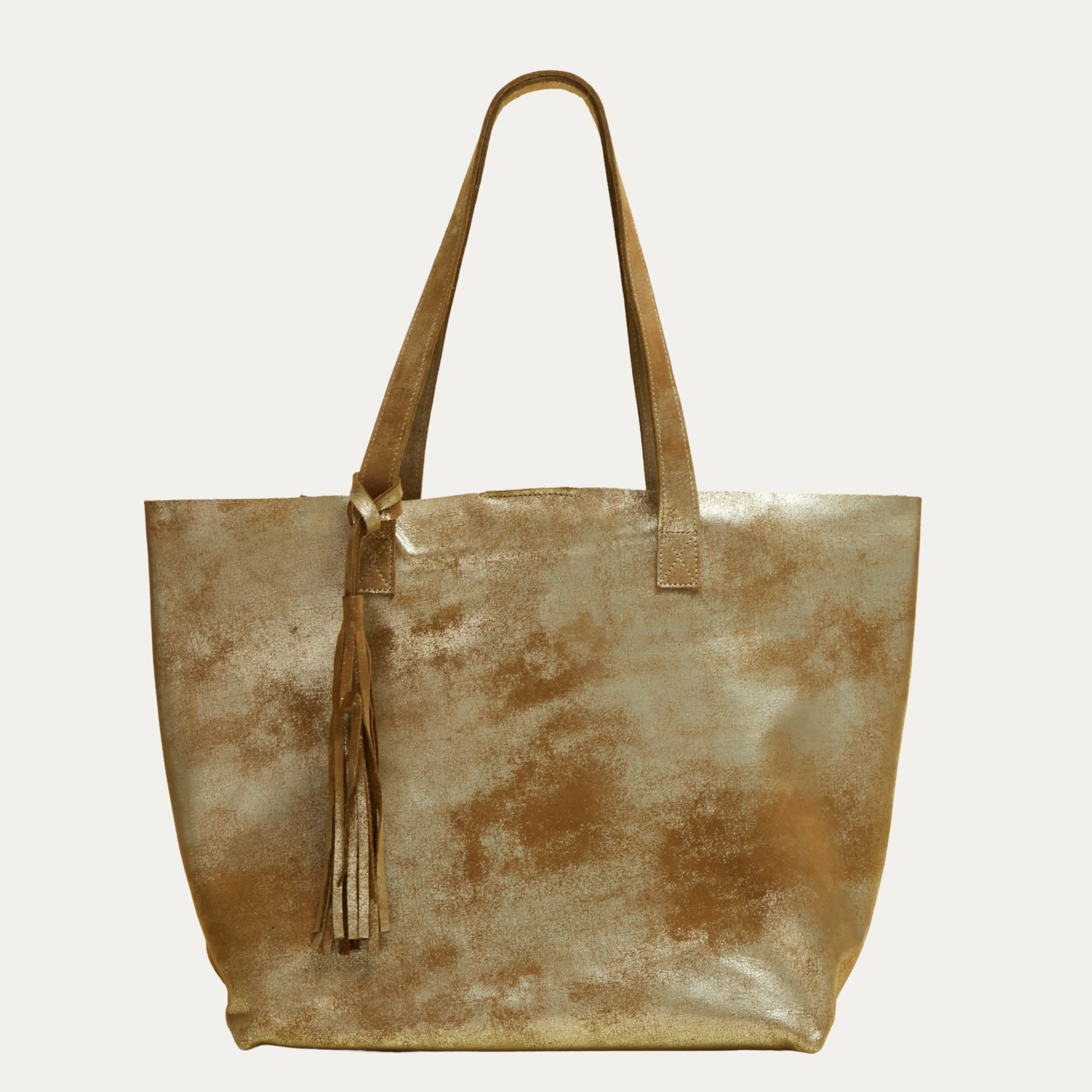 Tote Bag | Light Brown Metallic Leather