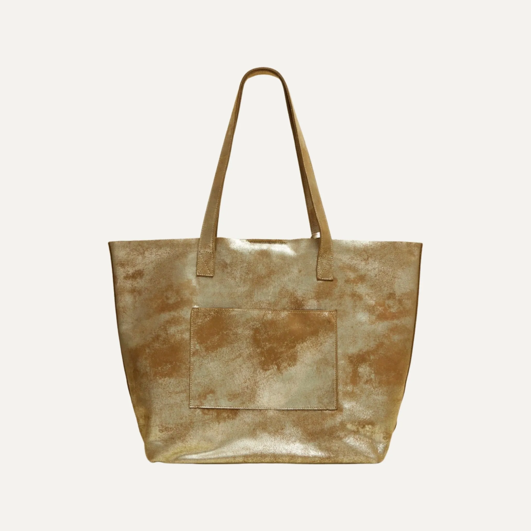 Tote Bag | Light Brown Metallic Leather