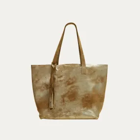 Tote Bag | Light Brown Metallic Leather