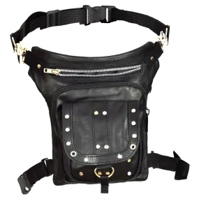 VA561 Black Carry Leather Thigh Bag with Waist Belt