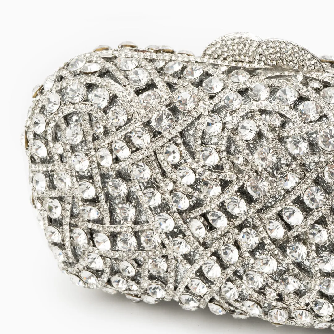 Valentina Rhinestones Clutch Bag - Silver