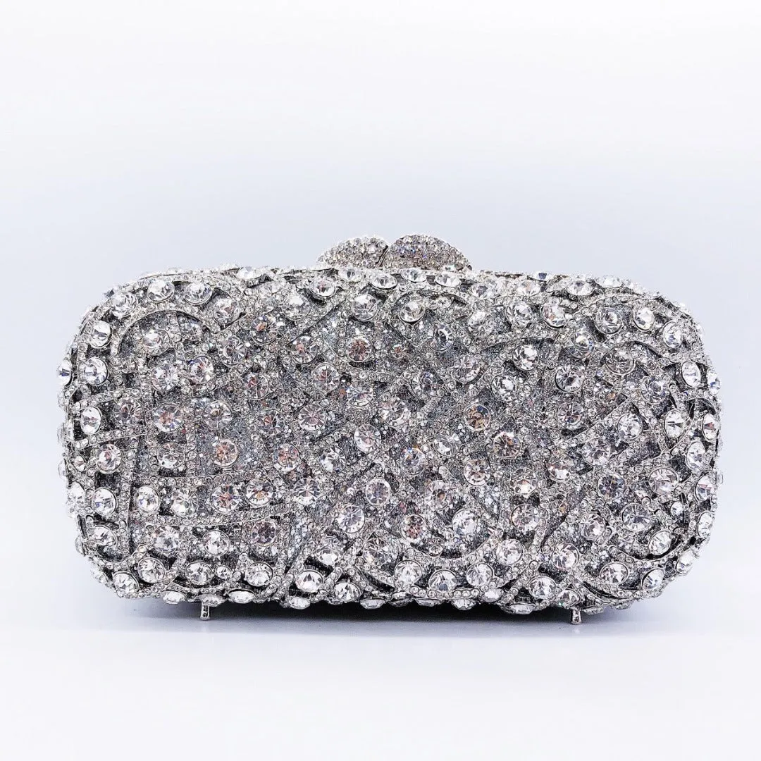 Valentina Rhinestones Clutch Bag - Silver