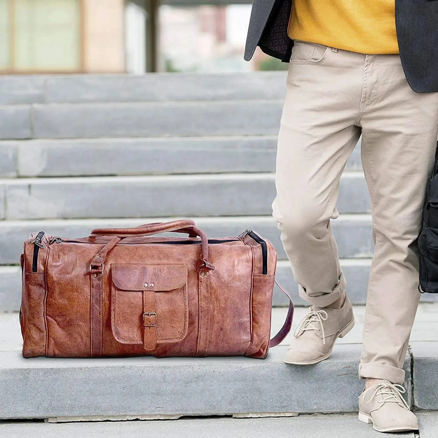 Vintage Brown Leather Weekender Bag