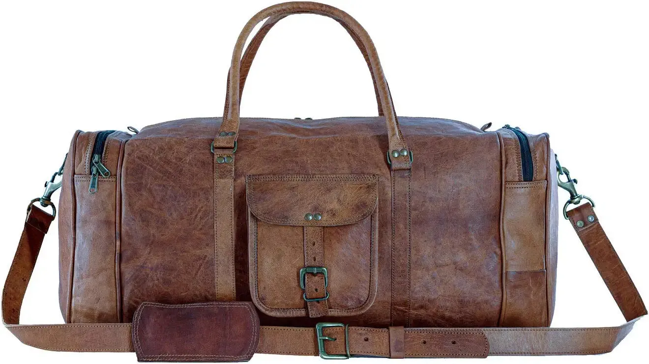 Vintage Brown Leather Weekender Bag