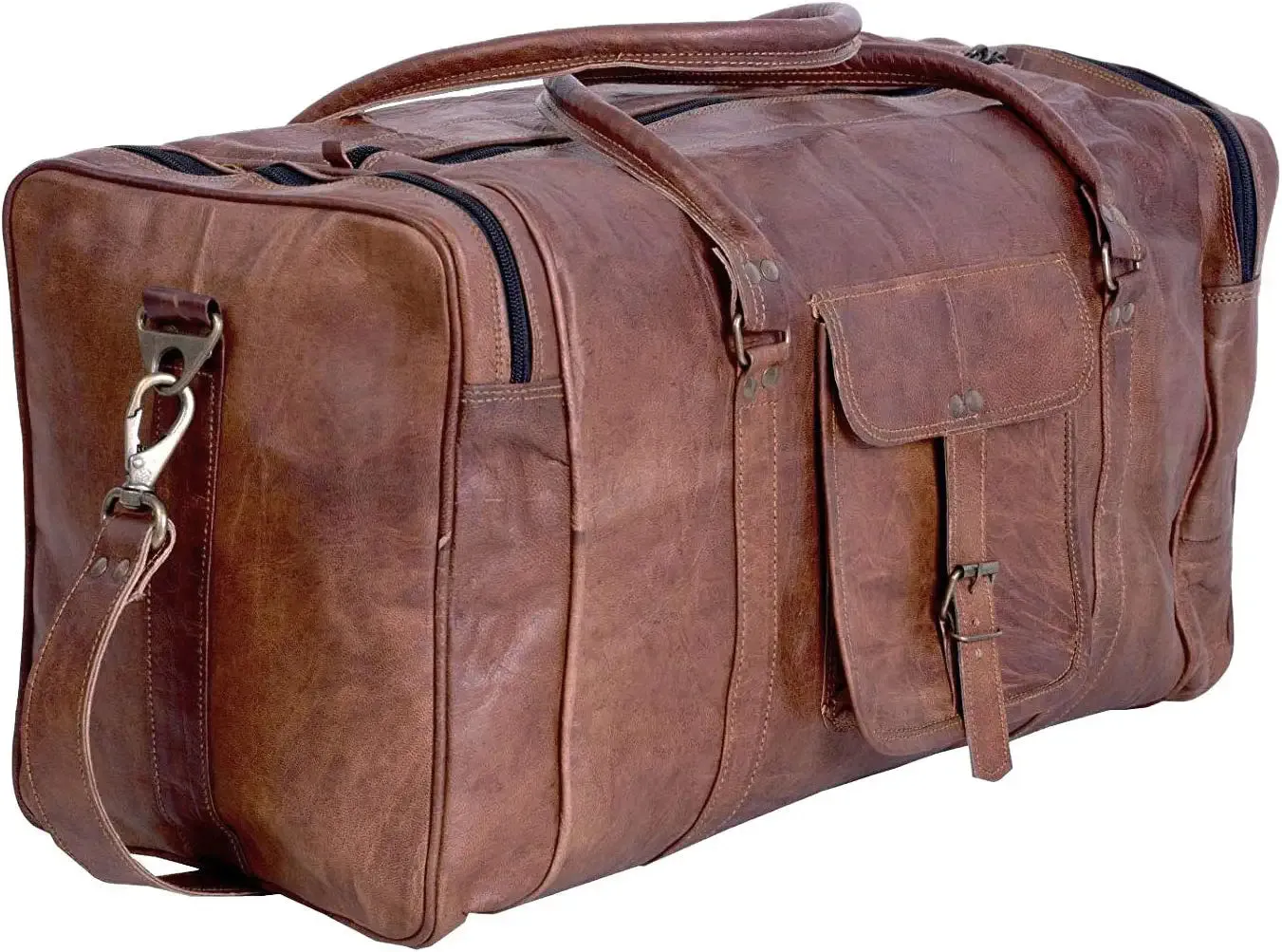 Vintage Brown Leather Weekender Bag