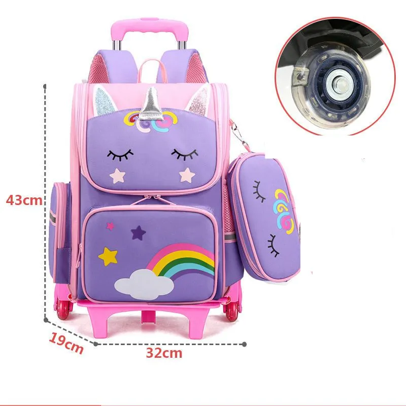 Wenkouban School Wheeled Backpack bag set for girls Trolley Bag with Wheels  school Rolling Backpack Bags Kids Rolling Bacpack Trolley Bag