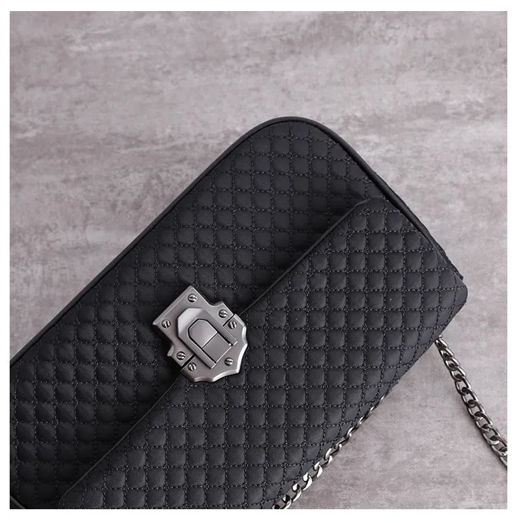 Womens Nylon Mini Shoulder Bag Womens Black Diamond Nylon Chain Shoulder Purse Nylon Chain Purse for Ladies