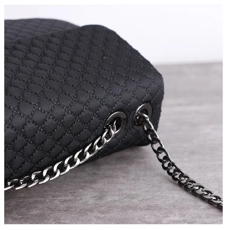 Womens Nylon Mini Shoulder Bag Womens Black Diamond Nylon Chain Shoulder Purse Nylon Chain Purse for Ladies