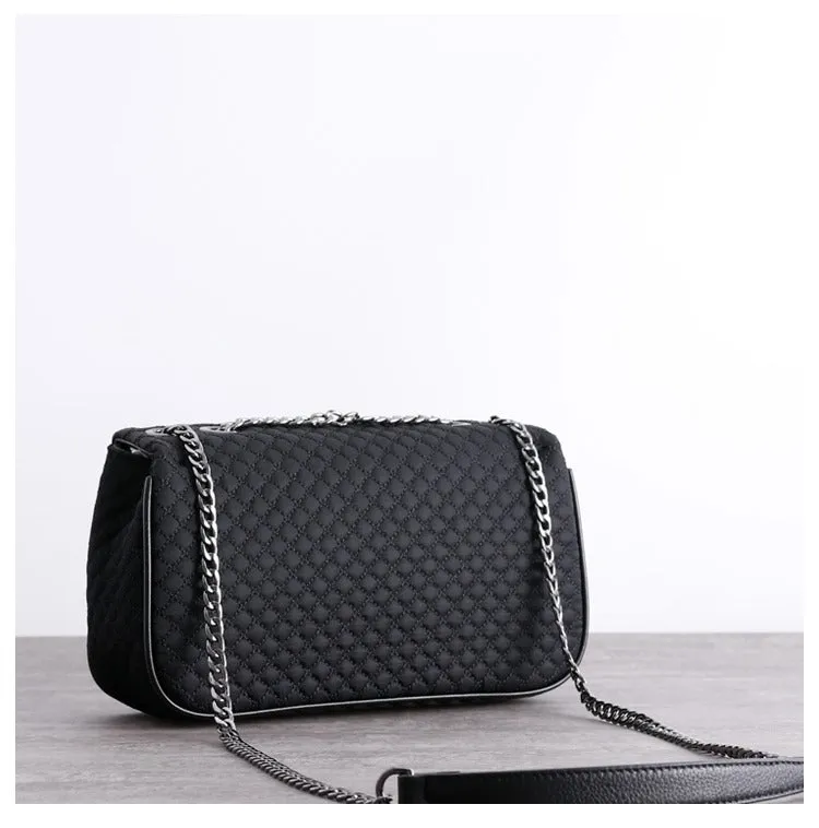 Womens Nylon Mini Shoulder Bag Womens Black Diamond Nylon Chain Shoulder Purse Nylon Chain Purse for Ladies