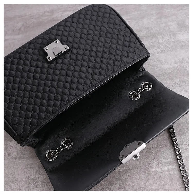 Womens Nylon Mini Shoulder Bag Womens Black Diamond Nylon Chain Shoulder Purse Nylon Chain Purse for Ladies