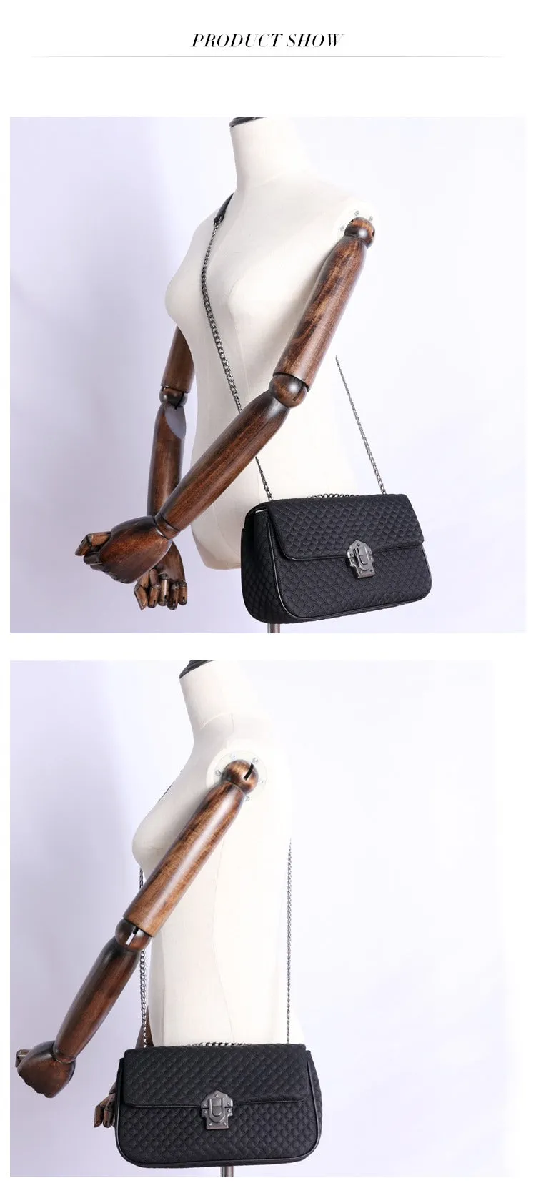 Womens Nylon Mini Shoulder Bag Womens Black Diamond Nylon Chain Shoulder Purse Nylon Chain Purse for Ladies