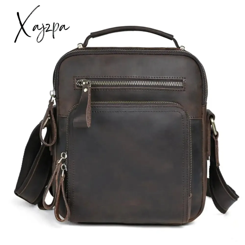 Xajzpa - Genuine Leather Men Cross body Shoulder Bags Handbag for Business Briefcase Crazy Horse Cowhide Male Messenger Tote Bag