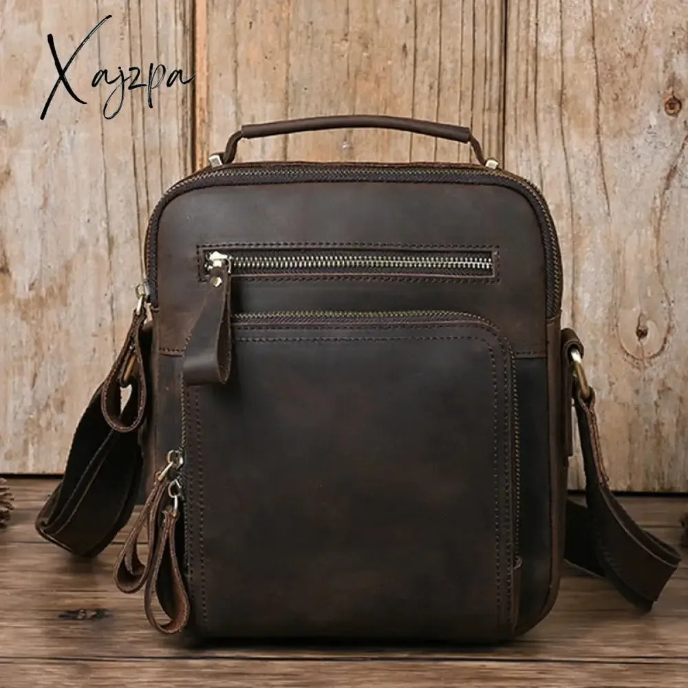 Xajzpa - Genuine Leather Men Cross body Shoulder Bags Handbag for Business Briefcase Crazy Horse Cowhide Male Messenger Tote Bag