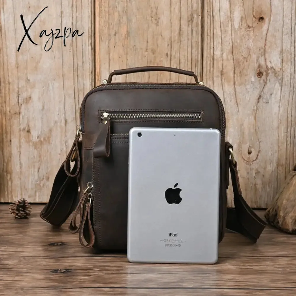 Xajzpa - Genuine Leather Men Cross body Shoulder Bags Handbag for Business Briefcase Crazy Horse Cowhide Male Messenger Tote Bag