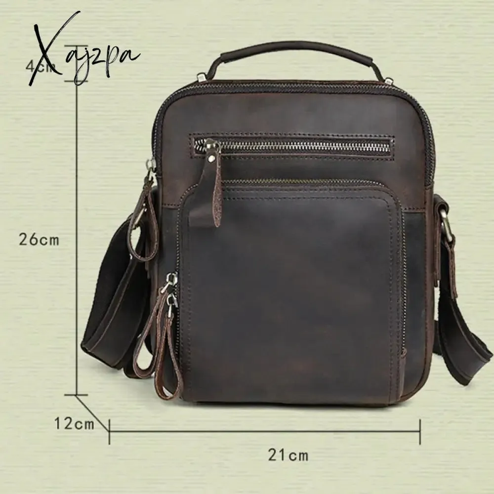 Xajzpa - Genuine Leather Men Cross body Shoulder Bags Handbag for Business Briefcase Crazy Horse Cowhide Male Messenger Tote Bag