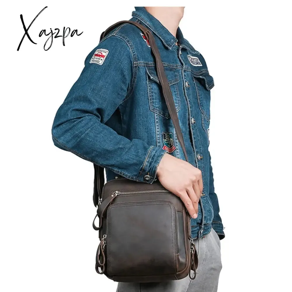 Xajzpa - Genuine Leather Men Cross body Shoulder Bags Handbag for Business Briefcase Crazy Horse Cowhide Male Messenger Tote Bag