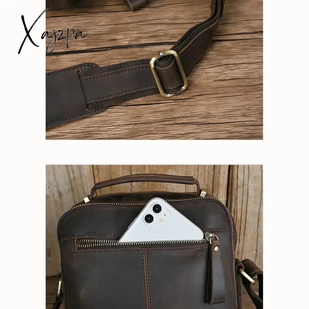 Xajzpa - Genuine Leather Men Cross body Shoulder Bags Handbag for Business Briefcase Crazy Horse Cowhide Male Messenger Tote Bag