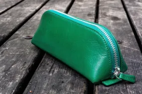 XLarge Zipper Leather Pencil Case - Green