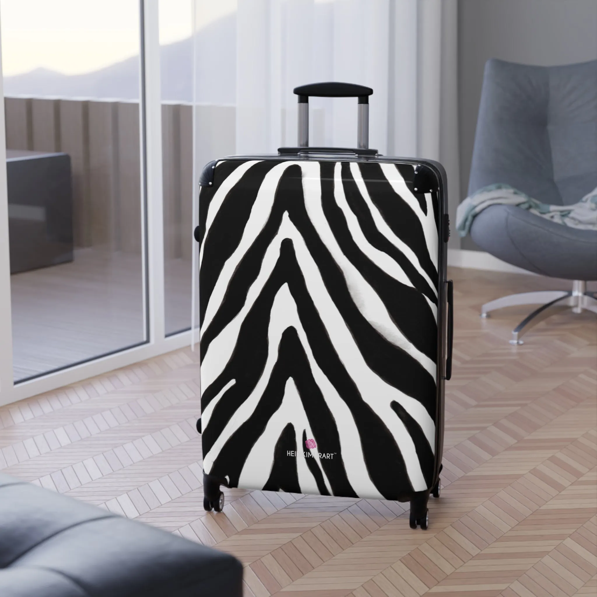 Zebra Print Best Suitcases, White and Black Zebra Striped Animal Print Designer Suitcase Luggage (Small, Medium, Large)